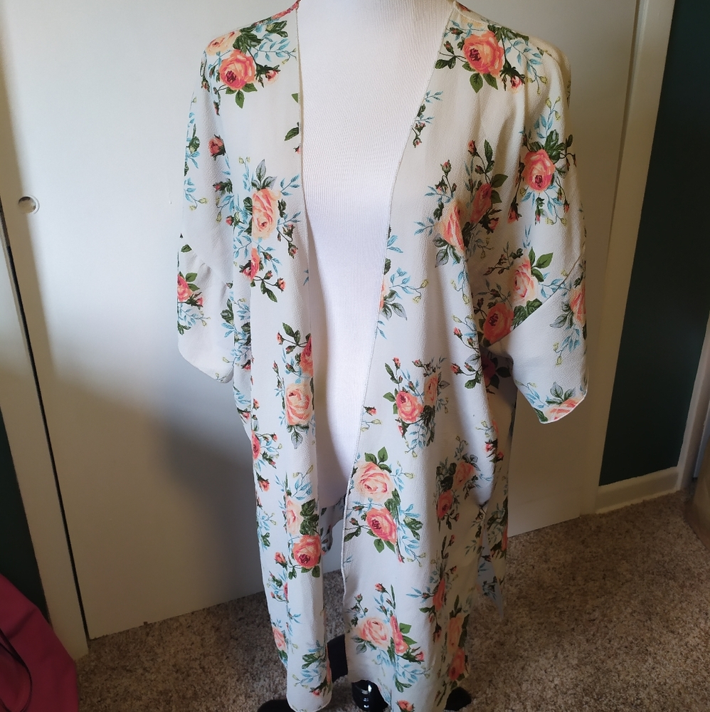 Light Blue Floral Kimono 2XL